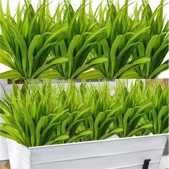 8pcs Artificial Grass Plants Faux Fake Grasses Plastic Plant Greenery (Green) - Picture 1 of 7
